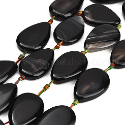 天然バンド /縞aビーズ連売り  染め＆加熱  ティアドロップ  ブラック  34.5~35.5x23~25x6.5~7.5mm  穴：2.5mm  約8個/連  13.39~13.58''（34~34.5センチメートル）&nbsp;GG-CBAE0EB-01B-02