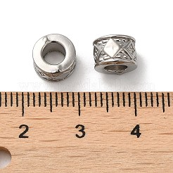 変色しにくい304ステンレススチールビーズ  大穴ビーズ  菱形を持つ列  ステンレス鋼色  7.5x5.5mm  穴：3.8mm&nbsp;STAS-I203-46P