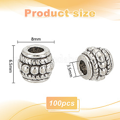 チベットシルバービーズ100個  バレル  アンティークシルバー  8x6.5mm  穴：3.5mm&nbsp;FIND-PH0020-01
