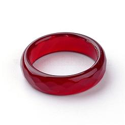 天然瑪瑙指リング  ワイドバンドリング  染め  多面カット  レッド  17~18mm&nbsp;G-Q481-67B