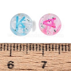 透明なアクリルビーズ  アルファベット付きフラットラウンド  グリッターパウダー付き  ミックスカラー  6.5~7x3.5~4mm  穴：1.5~1.6mm  約3846個/500g&nbsp;TACR-Q013-02A-M