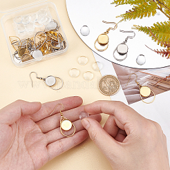 DIY昇華ブランクダングルイヤリング製作キット  フラットラウンドカボションセッティングの304ステンレススチールピアスフックを含む  ガラスカボション  ゴールデン·ステンレス鋼色  40個/箱&nbsp;STAS-DC0009-40