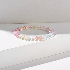 6mm Sparkling Crackle Glass Round Beads Stretch Bracelet&nbsp;BJEW-JB07189-02