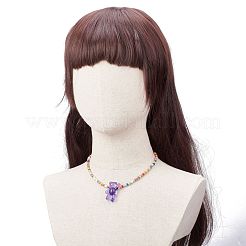 女性のためのアクリル製のクマとガラスの種のビーズのネックレス  ミックスカラー  15.28インチ（38.8cm）&nbsp;NJEW-JN03930
