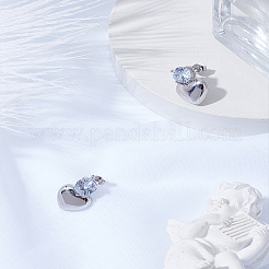 ハート真鍮マイクロパヴェクリアキュービックジルコニアスタッドピアス1組  プラチナ  17.5x12mm&nbsp;EJEW-LP0004-98P