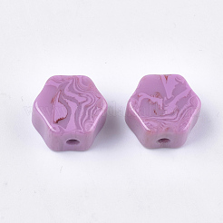 樹脂ビーズ  天然石風  六角  ミックスカラー  16x17.5x9.5mm  穴：3mm&nbsp;RESI-S377-30