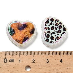 虹色の玉虫色のプリント不透明アクリルビーズ  混合スタイル  ハート  19.5x23x6mm  穴：2.5mm&nbsp;OACR-D316-01B-01