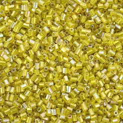 ガラス竹ビーズ  シルバーの裏地付きレインボー  ダークカーキ  2.5~3x2mm  穴：0.9mm  約15000個/ポンド&nbsp;SEED-S032-09A-636