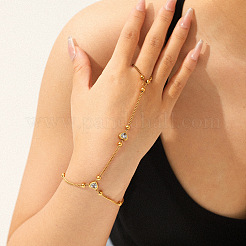304 Stainless Steel Pave Clear Cubic Zirconia Heart Link Ring Bracelets for Women&nbsp;WGBEB4D-01