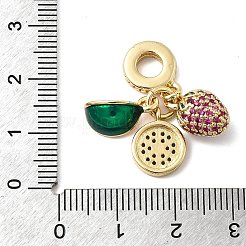 Brass Micro Pave Hot Pink Fruit Cubic Zirconia European Dangle Charms&nbsp;KK-C137-16G
