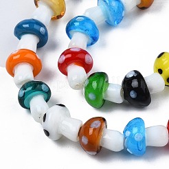 キノコの手作りのランプワークビーズ連売り  カラフル  12.5~14x10~11mm  穴：1.2~1.5mm  約24~25個/連  12.20インチ〜12.99インチ（31cm〜33cm）&nbsp;LAMP-R116-03A
