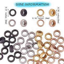 40個4色304ステンレススチールビッグホールビーズ  テクスチャ  ロンデル  ミックスカラー  8x4mm  穴：5mm  10個/カラー&nbsp;STAS-SZ0001-86