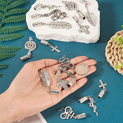 16Pcs 8 Styles Tibetan Style Alloy Cord Ends with Pendants&nbsp;FIND-TA0004-20