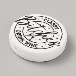 Flat Round with Word Food Grade Eco-Friendly Printed Silicone Focal Beads&nbsp;SIL-SZC0008-07C