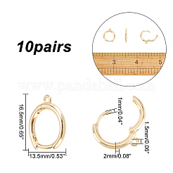 真鍮製のフープピアス10組  水平ループ付き  リング  14KGP本金メッキ  12ゲージ  16.5x13.5x2mm  穴：1.5mm  ピン：1mm&nbsp;FIND-AR0002-22