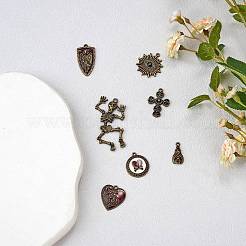 28 個 7 スタイル チベット スタイル ラック メッキ合金ペンダント  レトロチャーム  バット  スケルトン  シールド  クロス  ハート＆フラワー  アンティークブロンズ  21~51x10~27.5x2.5~4.5mm  穴：1.5~2mm  4個/スタイル&nbsp;FIND-SZ0002-98