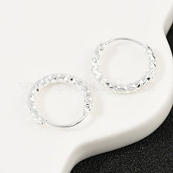 真鍮テクスチャードフープピアス  丸いリング  鉛フリー＆カドミウムフリー  925銀メッキ  12x2mm&nbsp;EJEW-F378-03A-S