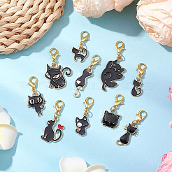 4Sets 2 Styles Cat Alloy Enamel Pendant Decorations&nbsp;HJEW-SC0002-15