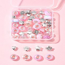 DIY チベット スタイル 合金 & 樹脂 ヨーロッパ ビーズ 作成 ファインディング キット  ピンク  9~11x8~13.5x6~13.5mm  穴：4~5mm  45個/セット&nbsp;DIY-FS0006-78C