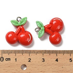 不透明樹脂ペンダント  プラチナ鉄ループ付き  チェリー  21.5x20x7mm  穴：2mm&nbsp;RESI-I064-01B