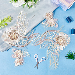 花のレースの刺繍の縫製繊維のアップリケ  DIYアクセサリー  桃パフ  365x245x6mm&nbsp;DIY-WH20011-90C