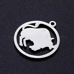 変色しにくい201ステンレススチールペンダント  星座  ステンレス鋼色  牡牛座  20.5x18x1mm  穴：1.5mm&nbsp;STAS-S105-JN362-2