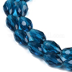 透明ガラスビーズ連売り  多面カット  ティアドロップ  プルシアンブルー  15x10mm  穴：1.6mm  約46~48個/連  27.95インチ（71cm）&nbsp;X-EGLA-N013-T10mm-D25