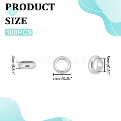 100個のリング304ステンレススチールヨーロピアンビーズ  大穴ビーズ  ステンレス鋼色  7x2mm  穴：5mm&nbsp;STAS-UN0059-48