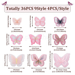 36Pcs 9 Style Butterfly Organgza Lace Embroidery Ornament Accessories&nbsp;DIY-BT0001-49