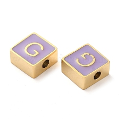 304ステンレススチールエナメルビーズ  14KGP本金メッキ  文字のある正方形  文字g  8x8x4mm  穴：2mm&nbsp;STAS-L022-293G-G