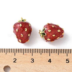 真鍮製エナメルペンダント  丸カン付き  長持ちメッキ  カドミウムフリー＆鉛フリー  ラックめっき  18KGP本金メッキ  フルーツチャーム  苺  15x11mm  穴：3.5mm&nbsp;KK-A252-38G-02