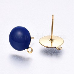 イオンプレーティング（IP）304ステンレススチールスタッドピアス金具  カン付き  エナメル  フラットラウンド  ゴールドカラー  ブルー  12.5x10x2mm  穴：1.2mm  ピン：0.8mm  100個/袋&nbsp;STAS-P203-A03-02