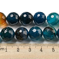 ファセット加工された天然縞瑪瑙ビーズ連売り  ラウンド  染め＆加熱  マリンブルー  12mm  穴：1.6mm  約31個/連  14.76''（37.5センチメートル）&nbsp;G-F447-12mm-O08