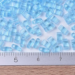 MIYUKIハーフティラビーズ  日本製シードビーズ  2の穴  （htl148)トランスペアレントアクア  5x2.3x1.9mm  穴：0.8mm  約250PCS /ボトル  10 G /ボトル&nbsp;SEED-JP0008-HTL0148