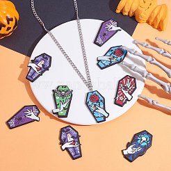 16スタイルの不透明プリントアクリルパーツ8個。  ハロウィン用  ヴァンパイアハンドチャーム付き棺  混合模様  41.5~43x23.5~26x2~3mm  穴：2mm  2個/スタイル&nbsp;SACR-SZ0001-21