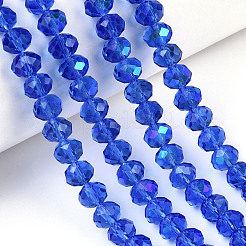 電気メッキガラスビーズセット  半分虹メッキ  多面カット  ロンデル  ミディアムブルー  6x5mm  穴：1mm  約80~85個/連  38~40cm&nbsp;LS-EGLA-A034-T6mm-L26