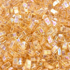 MIYUKIハーフティラビーズ  日本製シードビーズ  2の穴  （htl251)透明ライトトパーズab  5x2.3x1.9mm  穴：0.8mm  約2500個/100g&nbsp;SEED-J020-HTL0251