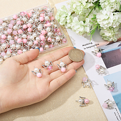 アクリル＆合金ペンダント  鉄パーツ  天使  ラウンド  アンティークシルバー＆プラチナ  ピンク  23x18x3mm  穴：3mm  100個/セット&nbsp;PALLOY-CA00011