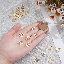 犬の足跡型ステンレスペンダント24個  丸カン付き  ゴールドカラー  13x12x1mm  穴：3mm&nbsp;FIND-WR0012-50