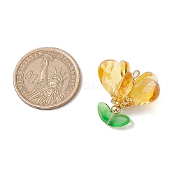 ガラスチャーム  花のチャーム  304ステンレススチールループとシードビーズ付き  多面カット  ゴールド  24x24x21.5mm  穴：3x2mm&nbsp;PALLOY-MZ00744-05