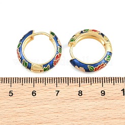 真鍮エナメルフープピアス  花柄  鉛フリー＆カドミウムフリー  ラックめっき  長持ちメッキ  18KGP本金メッキ  ミディアムブルー  20x6mm&nbsp;KK-CBA8324-13G-02