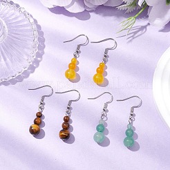 3 Pairs 3 Styles Natural Malaysia Jade & Green Aventurine & Tiger Eye Dangle Earrings&nbsp;EJEW-JE06131