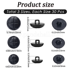 90個3種類のプラスチックボタン  シャンクボタン  キノコ  ブラック  15.5~20x9.5~11mm  穴：2.5~3mm  30個/スタイル&nbsp;BUTT-CY0001-10A