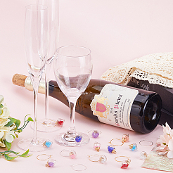 ワイングラスチャームのDIYジュエリーキット  28 個を含む 7 色のダイヤモンド合金ガラスペンダント  真鍮製ワイングラスチャームリング30個。  ミックスカラー  21.5x15.5x14.5mm  穴：2.6mm&nbsp;GLAA-SC0001-86