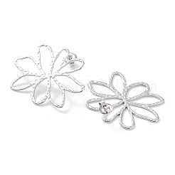 変色しない304ステンレススチールスタッドピアス  中空の花  ステンレス鋼色  29.6x37.5mm&nbsp;EJEW-H115-03P