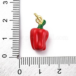 真鍮製エナメルペンダント  丸カン付き  ラックめっき  持続的なメッキ  カドミウムフリー＆鉛フリー  18KGP本金メッキ  コショウチャーム  レッド  17.5x9.5x9mm  穴：3mm&nbsp;KK-U066-03B-G