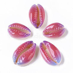 プリントされた天然のカウリーシェルビーズ  穴なし/ドリルなし  虹のスタイル  カラフル  18~21x12~15x7mm&nbsp;X-SSHEL-R047-01-A03