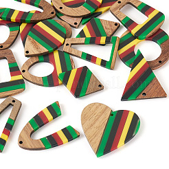 18Pcs 9 Styles Jamaican Colour Epoxy Resin & Walnut Wood Pendants&nbsp;RESI-TA0003-87