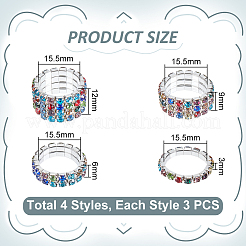 12個 4スタイル ラインストーン テニスチェーン ストレッチリング レディース  ミックスカラー  ワイド：3~12mm  内径：15.5mm  3個/スタイル&nbsp;RJEW-UN0003-06