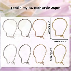 100Pcs 4 Colors 304 Stainless Steel Hoop Earrings Findings&nbsp;STAS-SC0005-24